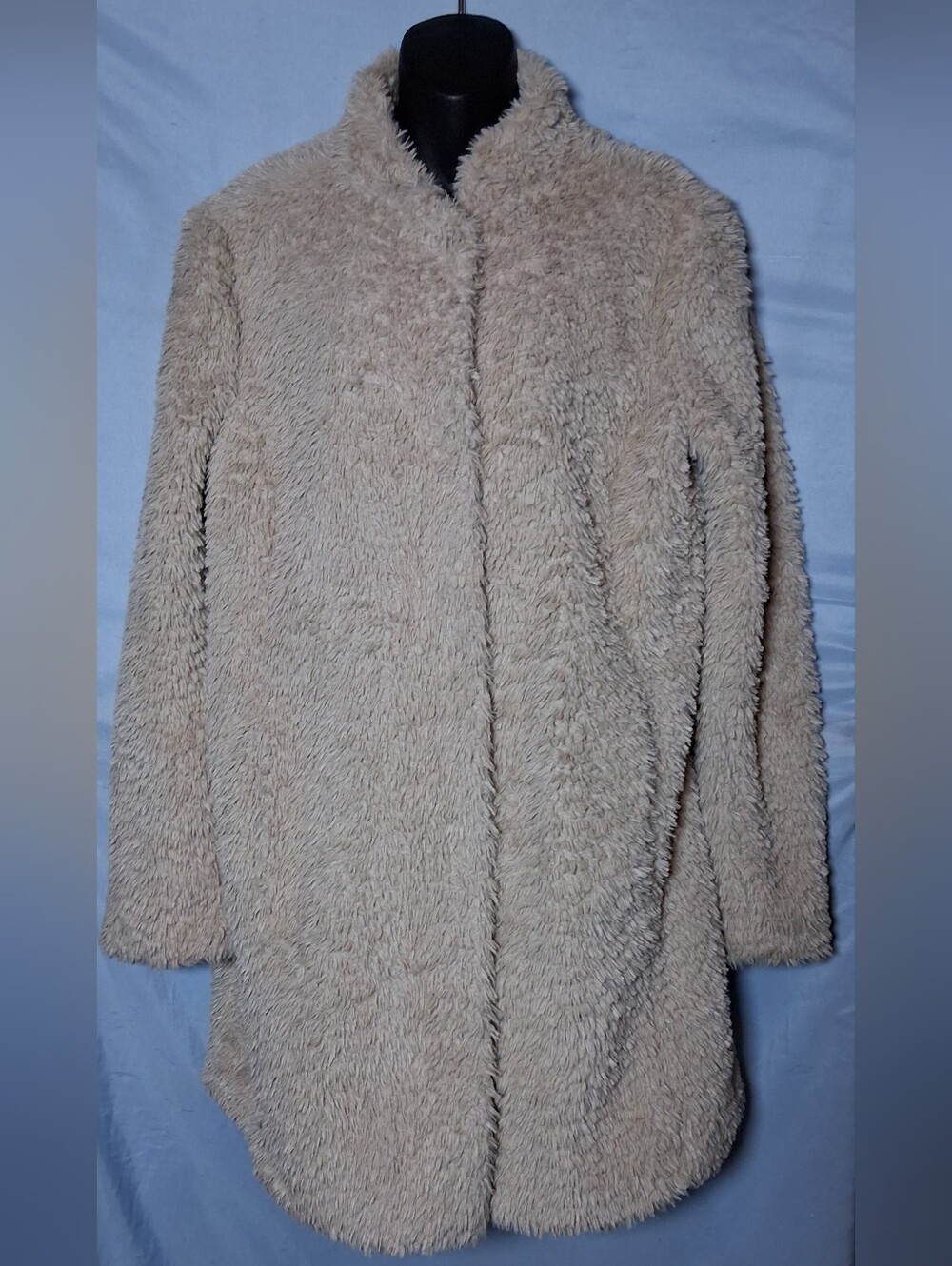 Kenneth Cole New York Faux Fur Teddy Sherpa Coat Beige Leopard Lined Size XL